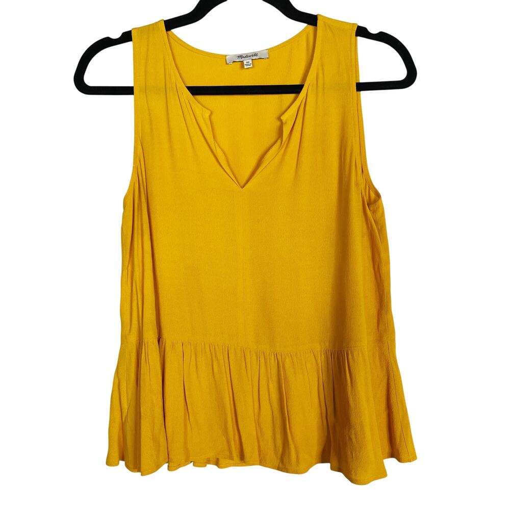Madewell Drapey Peplum Split Neck Tank Top Mustard Yellow XSmall XS Vneck